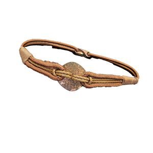 Boho Rope Vintage 80s Belt XS w/ Copper Brass Circle Mocha Brown Braided Island
